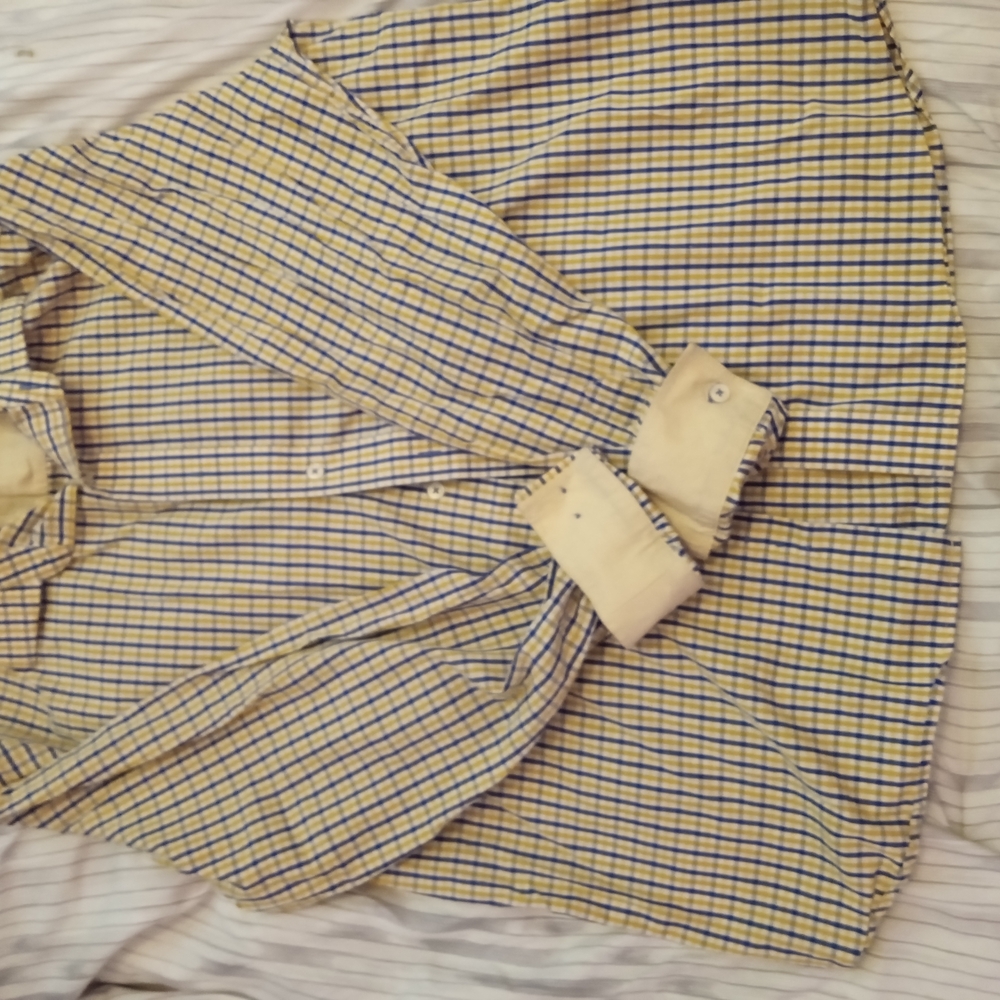 Beverly Hills Polo Club Yellow and Blue Plaid Casual Button Down Shirt